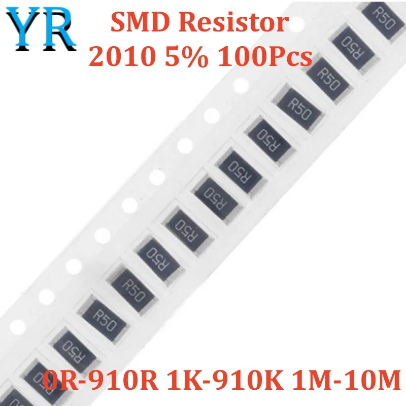 100шт 2010 5% SMD резистор 0R-910R 1K-910K 1M-10M 1.3R 47R 510R 680R 820R 1.1K 36K 270K 510K 1.2M 2.7M 3.9M 6.2M 9.1M