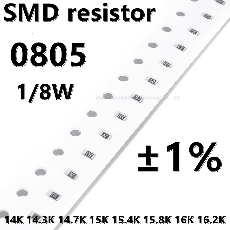 (100шт) высококачественный резистор 0805 SMD 1% 14K 14.3K 14.7K 15K 15.4K 15.8K 16K 16.2K 1/8 Вт 2.0 мм * 1.2 мм