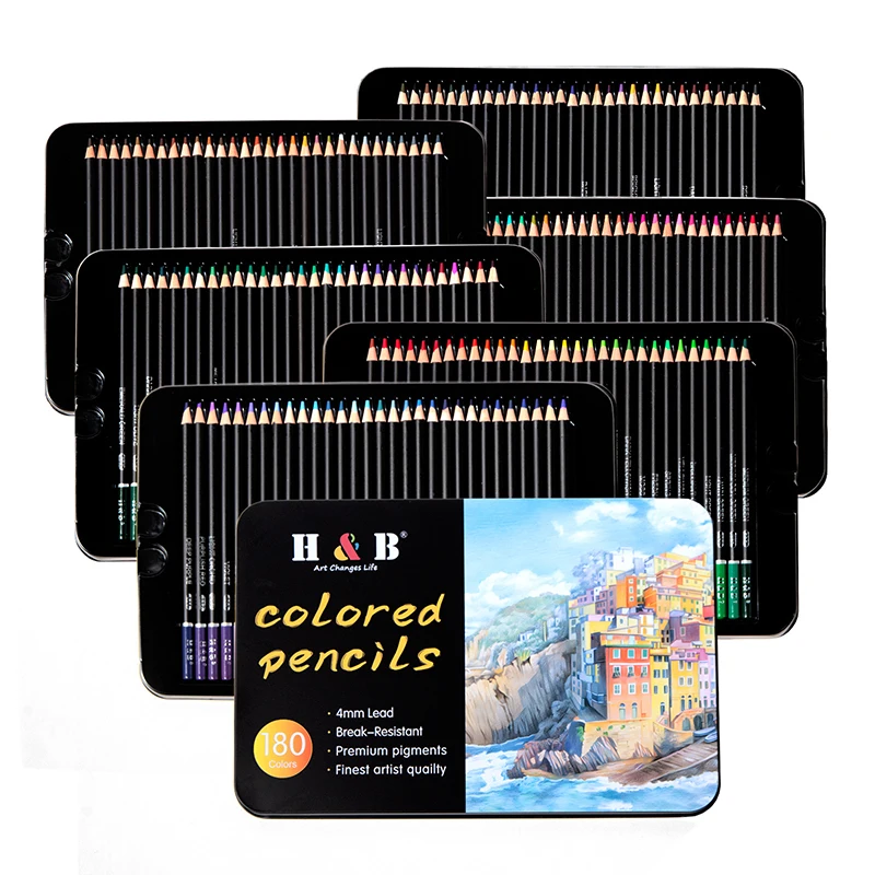 180 шт. Набор цветных карандашей для рисования Профессиональный художественный набор для рисования эскиза Масляным металлическим цветным карандашом, школьные принадлежности для рисования