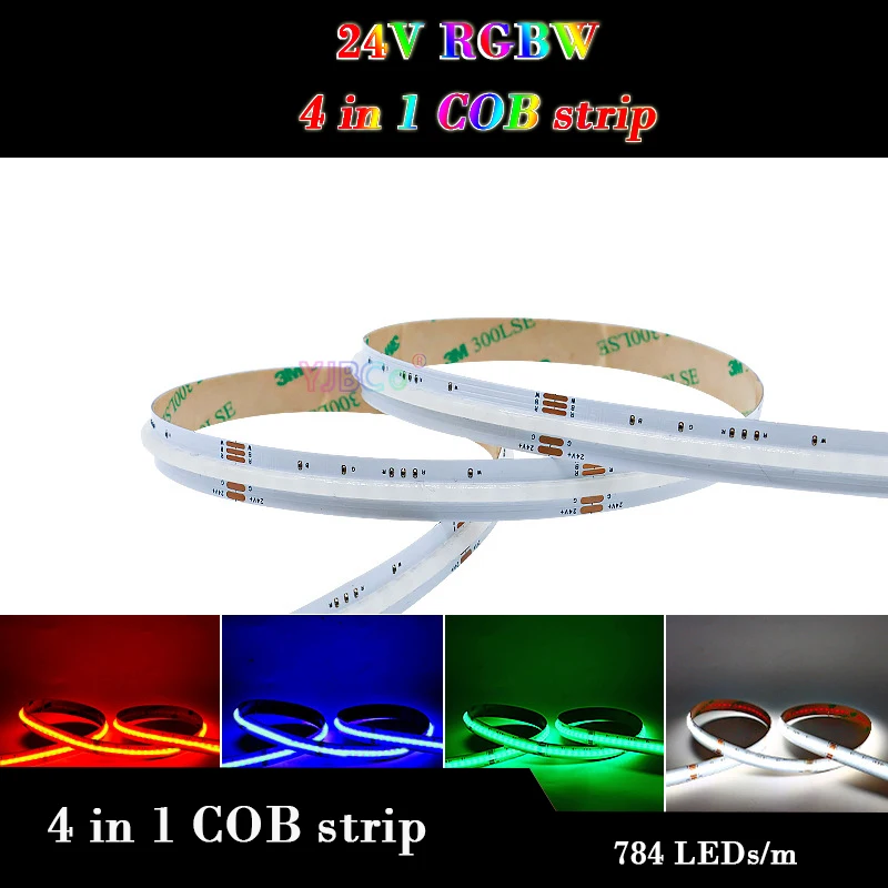 24V 5M RGBW 4 в 1 COB LED Strip light 784 Светодиода /m FCOB атмосферная красочная Лампа RGB + Белая Гибкая Световая Лента 12 мм PCB Изображение 1 