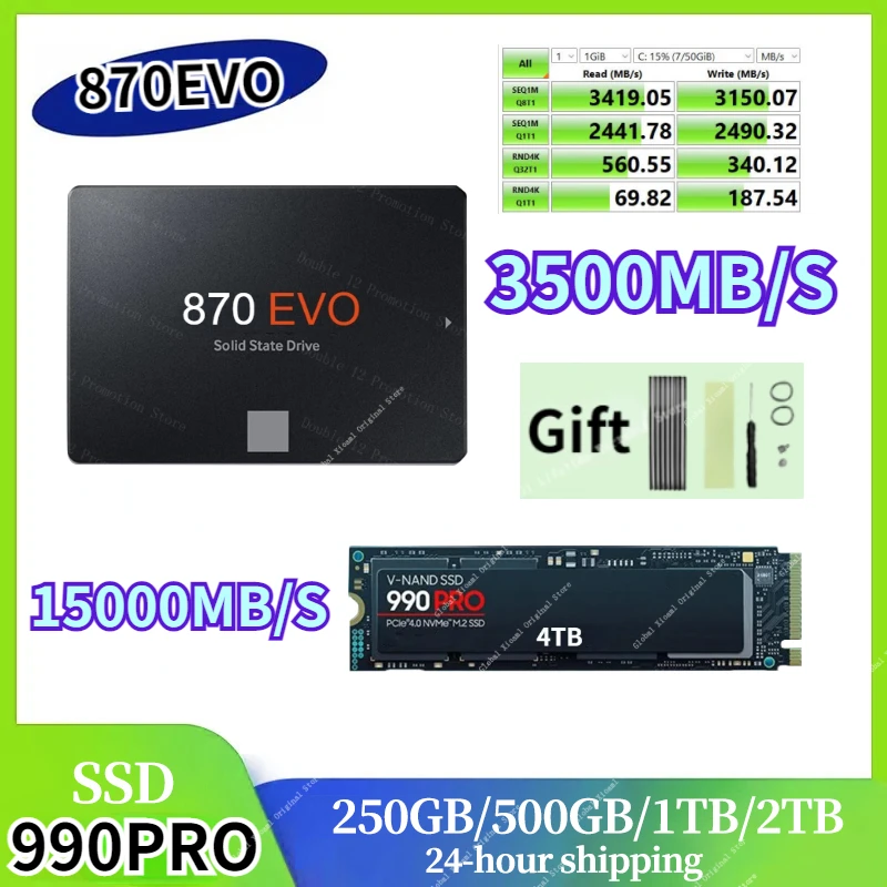 870 EVO Новый M.2 4TB 2TB 512GB Жесткий Диск 990 PRO Disk Sata3 2,5-Дюймовый Ssd TLC Внутренние Твердотельные Накопители для Ноутбуков и Настольных компьютеров