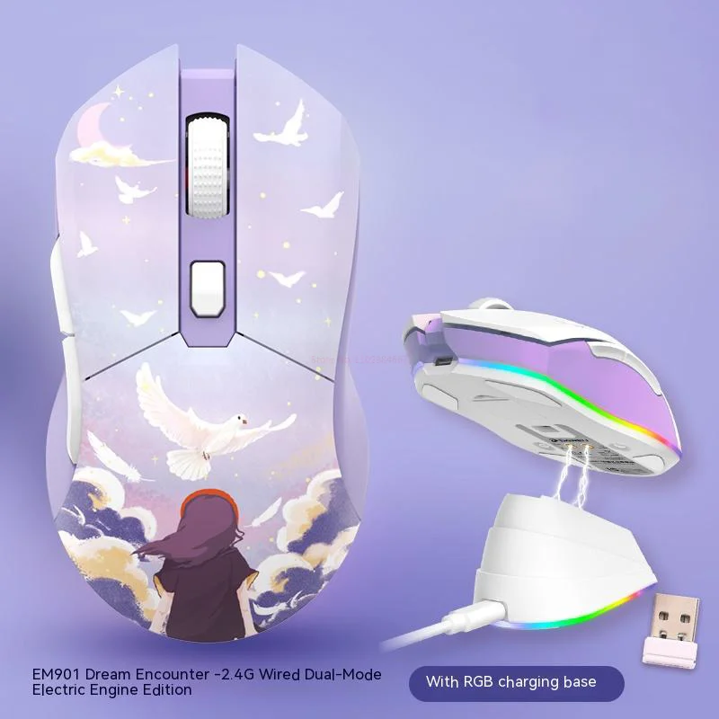Dareu Em901 Мышь RGB С Подсветкой 2.4 G Беспроводная Воздушная Мышь Зарядный Базовый Комплект Для PC Gamer Двухрежимные Офисные Мыши Аксессуары Для Ноутбуков