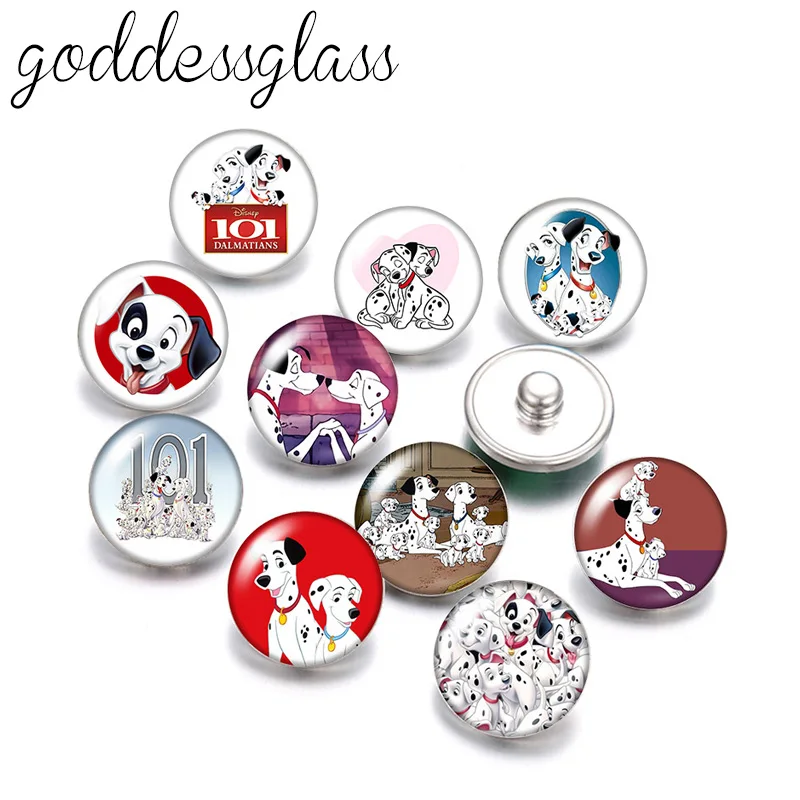 Disney 101 Далматинец, семейство милых собачек, 10 шт. Круглое фотостекло 18 мм, кнопки-защелки для ювелирных браслетов-защелок 18 мм