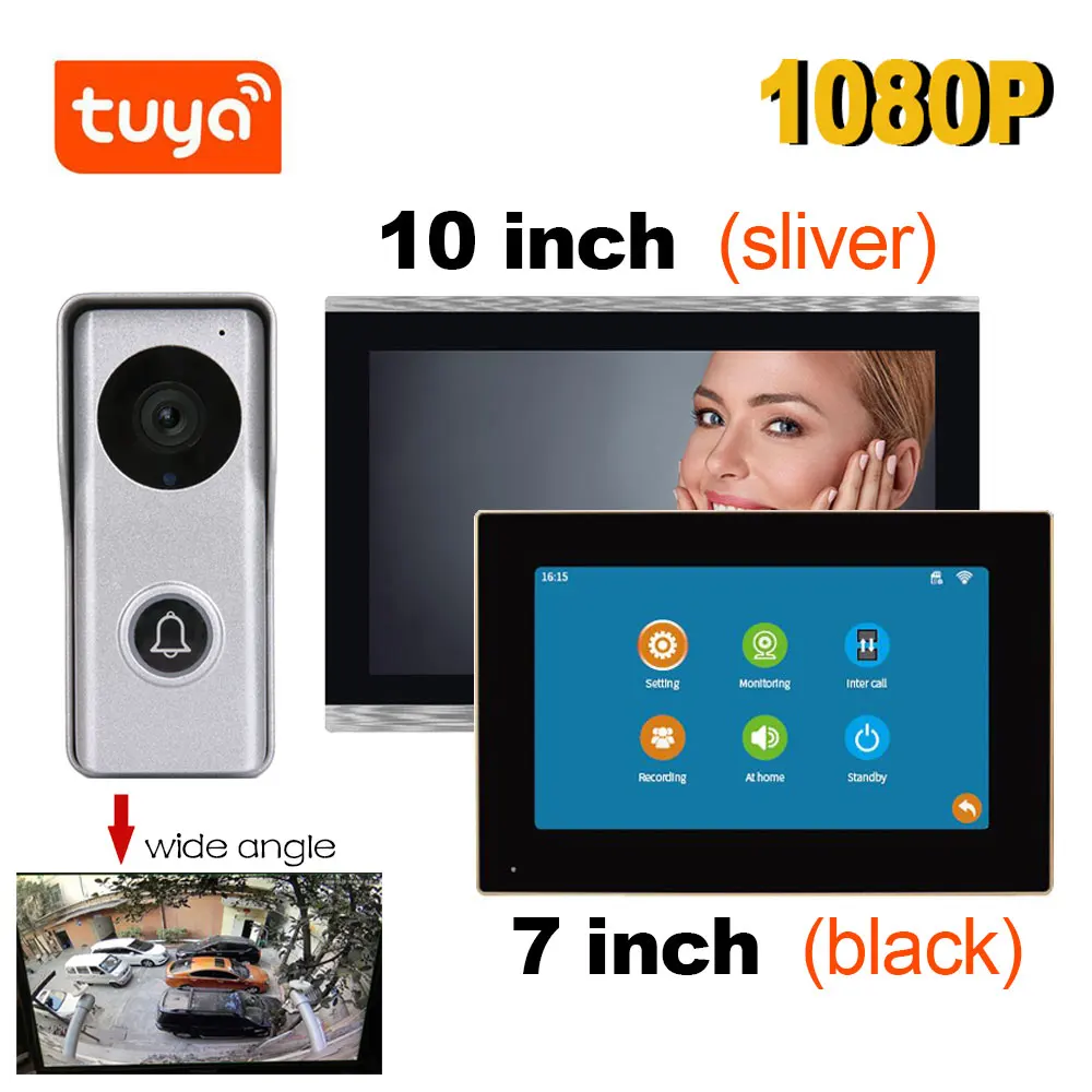 HD 1080P 10-дюймовый 7-Цветной Сенсорный Экран Беспроводной Wifi Видео Дверной Звонок Tuya Smart APP Домашний Домофон с Металлической широкоугольной Камерой