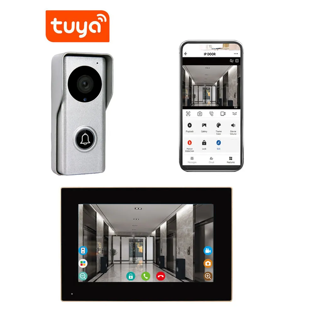 HD 1080P 10-дюймовый 7-Цветной Сенсорный Экран Беспроводной Wifi Видео Дверной Звонок Tuya Smart APP Домашний Домофон с Металлической широкоугольной Камерой Изображение 2 