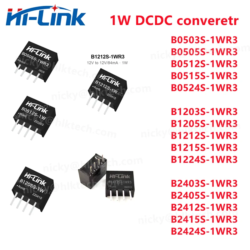 Hi-Link В наличии мини-размер DCDC переключатель Модуль питания 1 Вт 3 В 5 В 12 В 15 В 24 В Выход B0505S-1WR3 B1205S-1WR3DCDC светодиодный Преобразователь