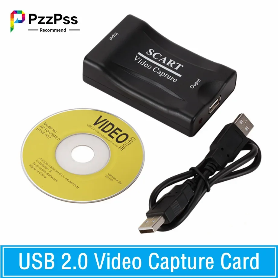 PzzPss USB 2.0 Карта Видеозахвата 1080P Scart Игровая Приставка Для Записи Прямой трансляции DVD-Граббер для домашнего офиса Подключи и Играй