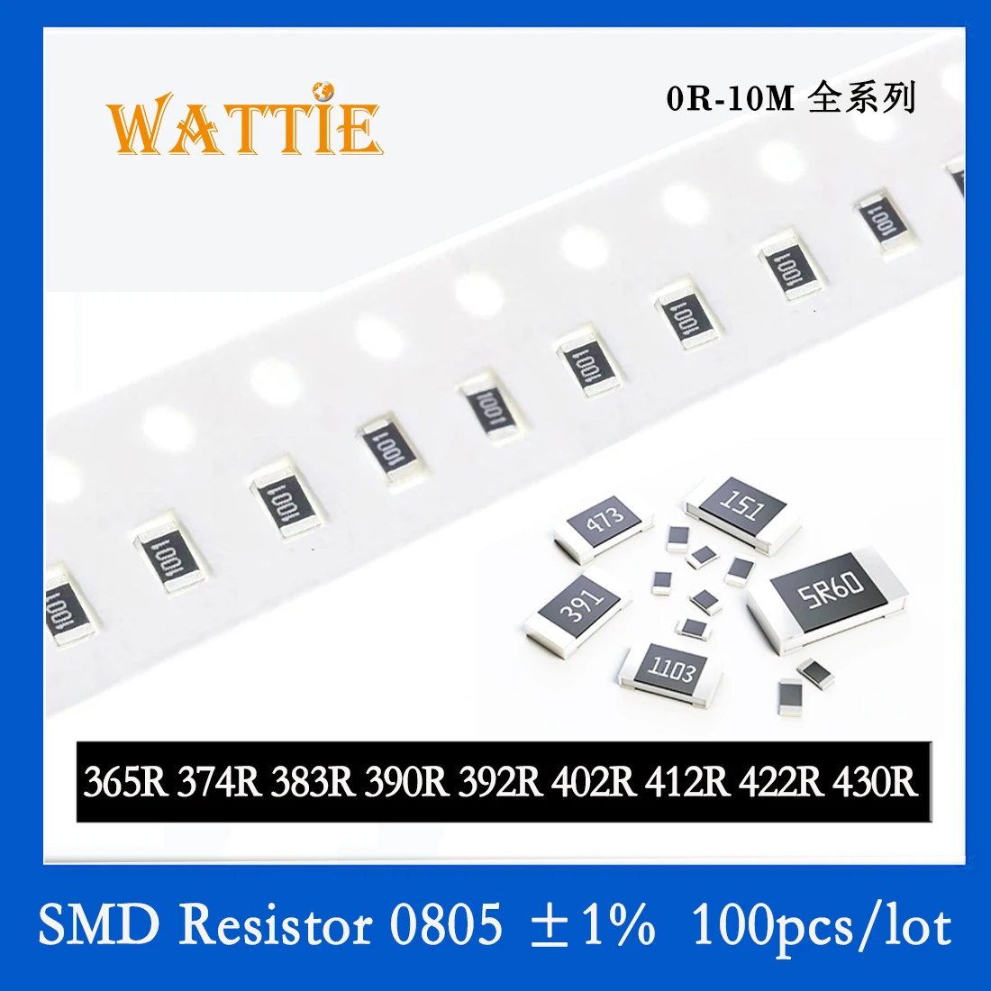 SMD резистор 0805 1% 365R 374R 383R 390R 392R 402R 412R 422R 430R 100 шт./лот микросхемные резисторы 1/8 Вт 2.0 мм * 1.2 мм