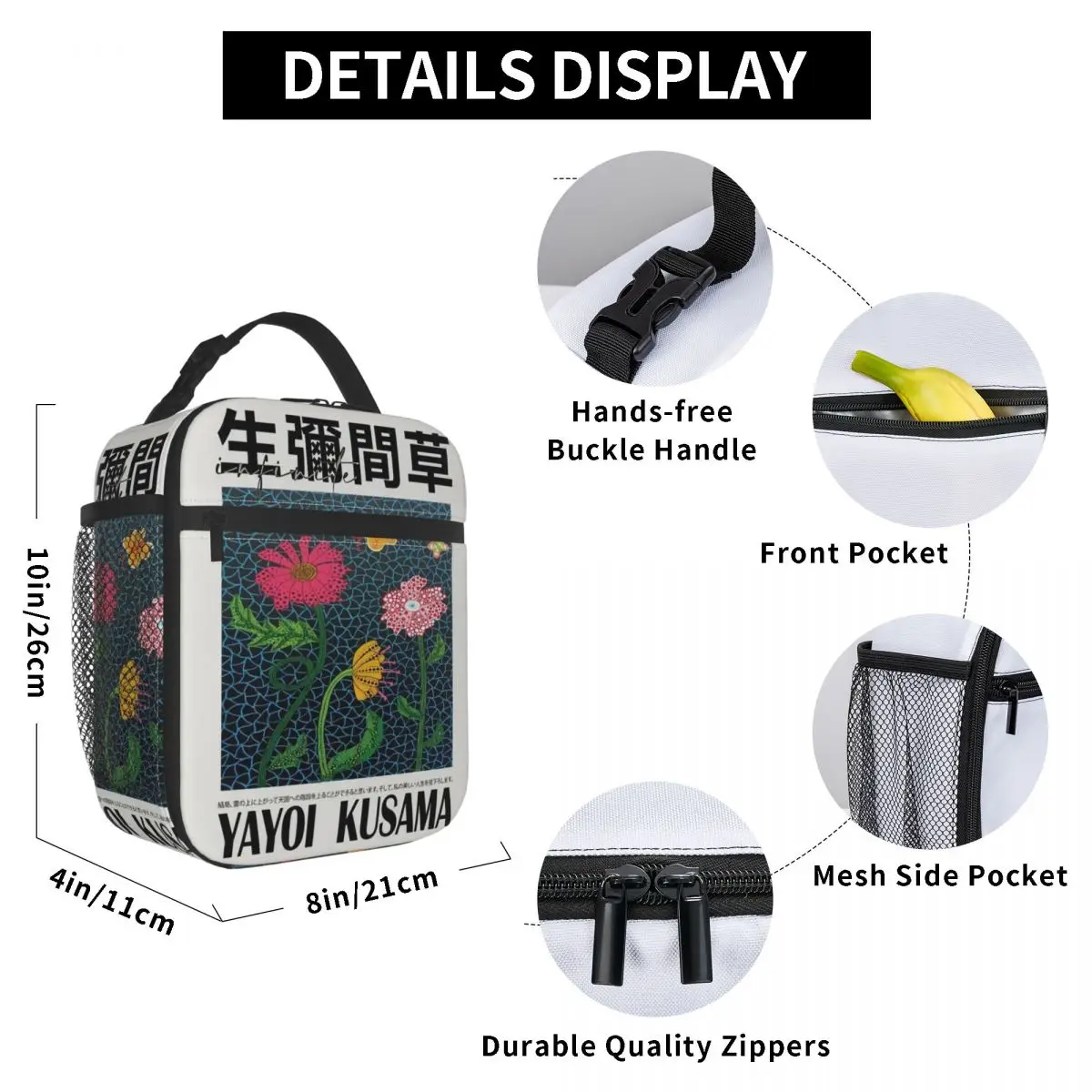 Yayoi Kusama Термоизолированная сумка для ланча в японском стиле в стиле поп-арт Pianic Портативный контейнер для ланча Кулер Термальный ланч-бокс Изображение 4 