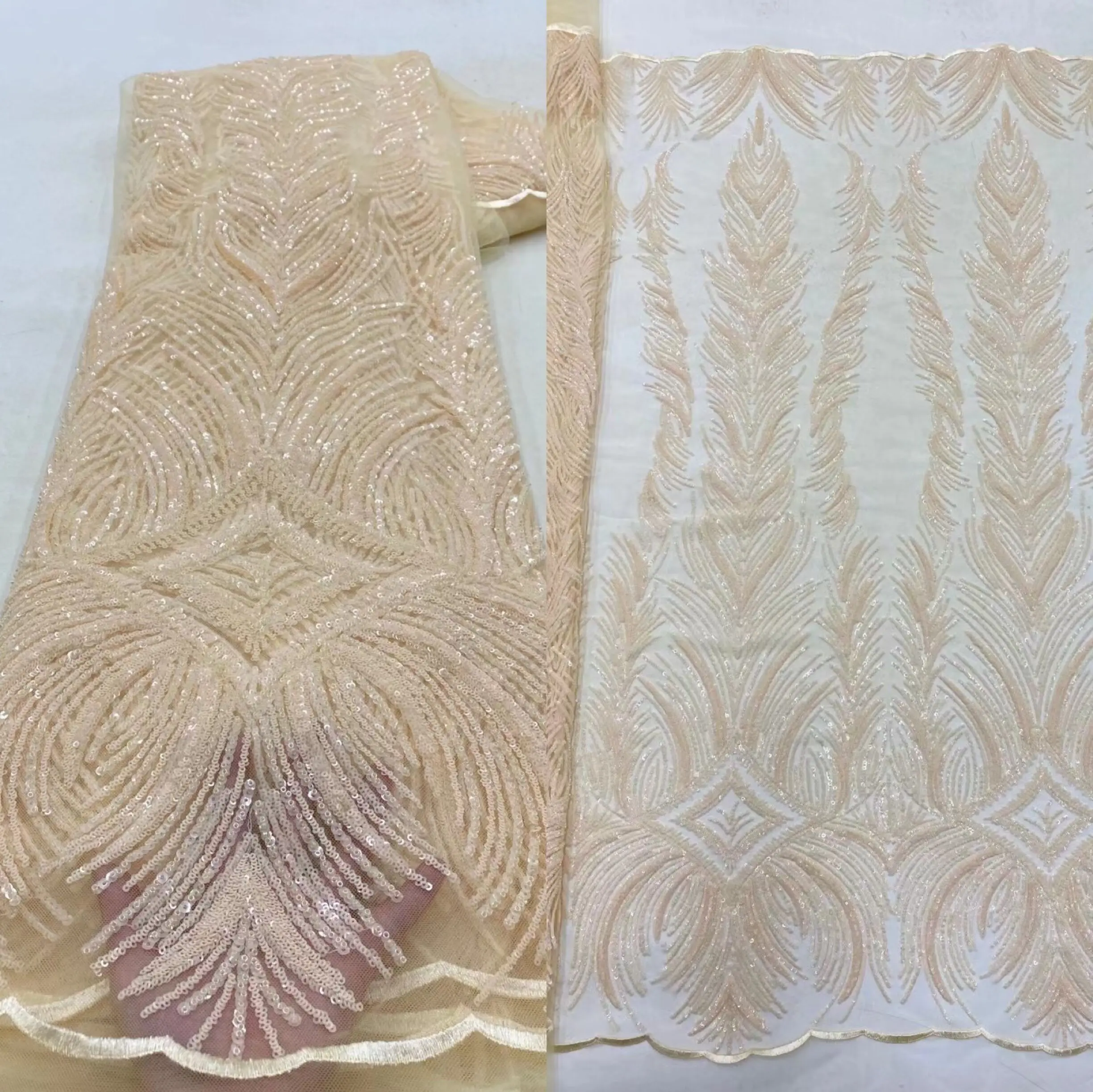 Африканская кружевная ткань с пайетками высокого качества L-12281813, вышивка бисером, Французский тюль, кружевное Нигерийское свадебное платье