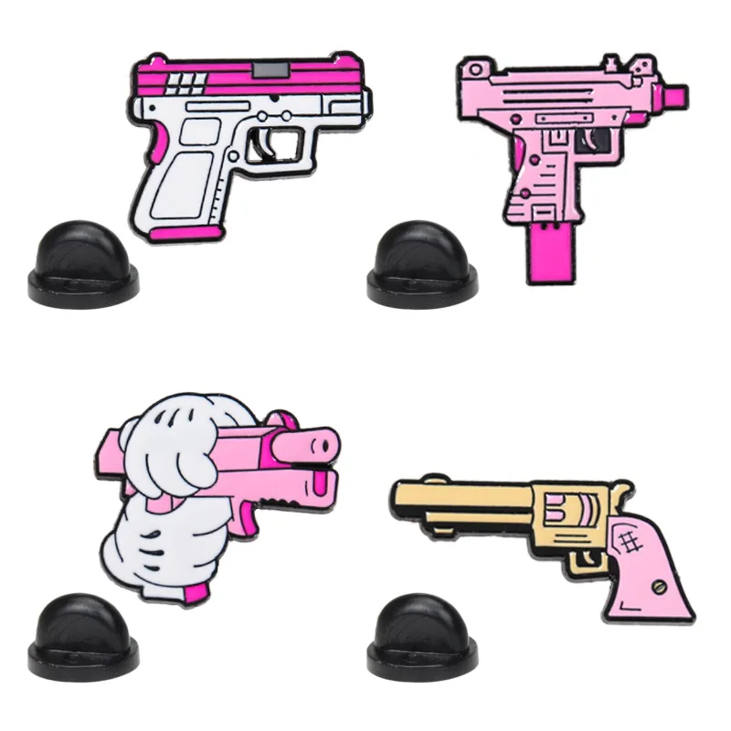 Булавки креативная мультяшная брошь-пистолет розового цвета, симпатичная японская металлическая маленькая значок-пистолет розового цвета