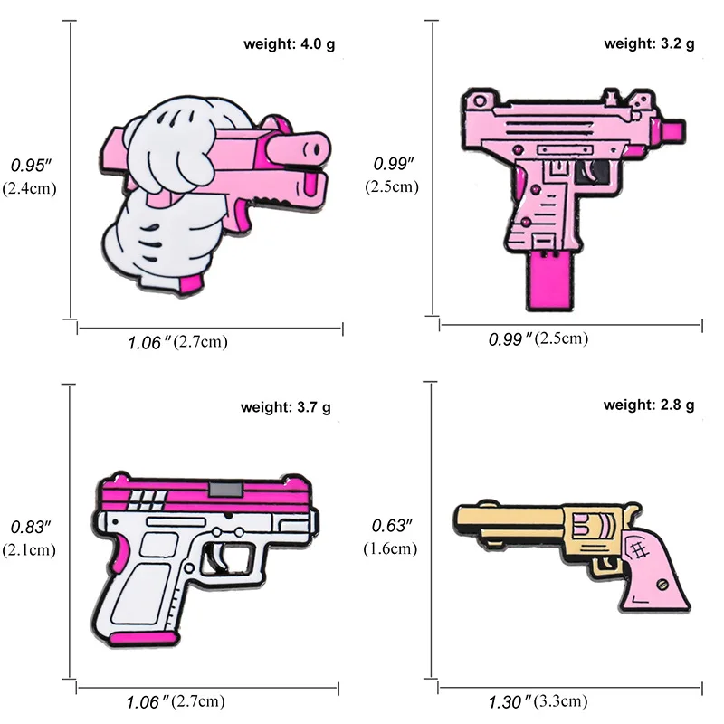 Булавки креативная мультяшная брошь-пистолет розового цвета, симпатичная японская металлическая маленькая значок-пистолет розового цвета Изображение 4 