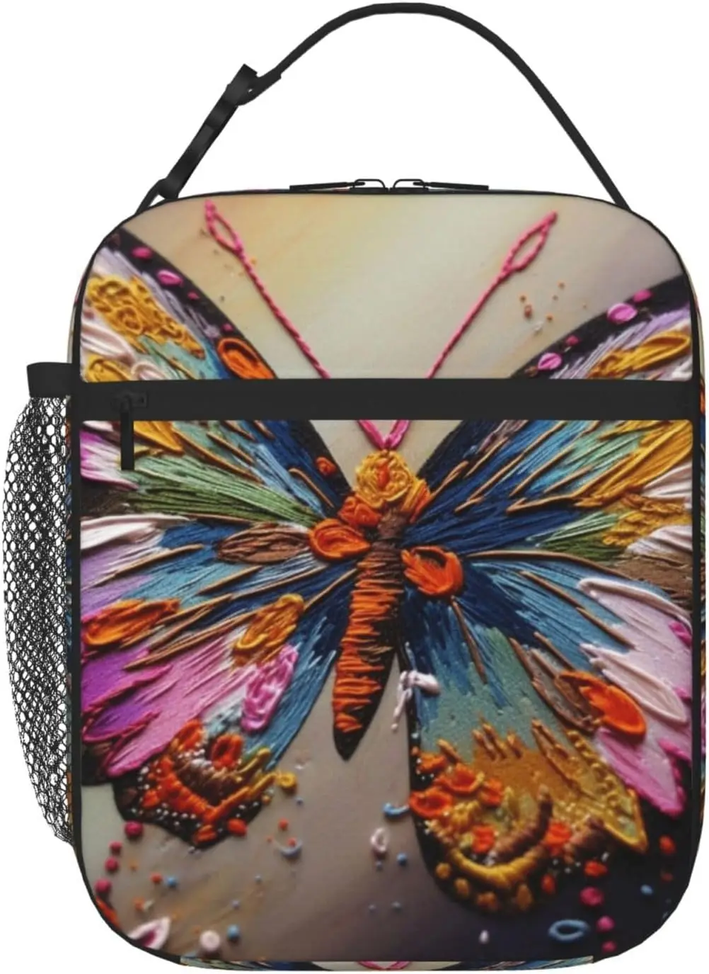 Вышивка, красочный принт Бабочки, Изолированная сумка для ланча, водонепроницаемая сумка для ланча, Многоразовая сумка-холодильник для работы, офиса, пикника и путешествий