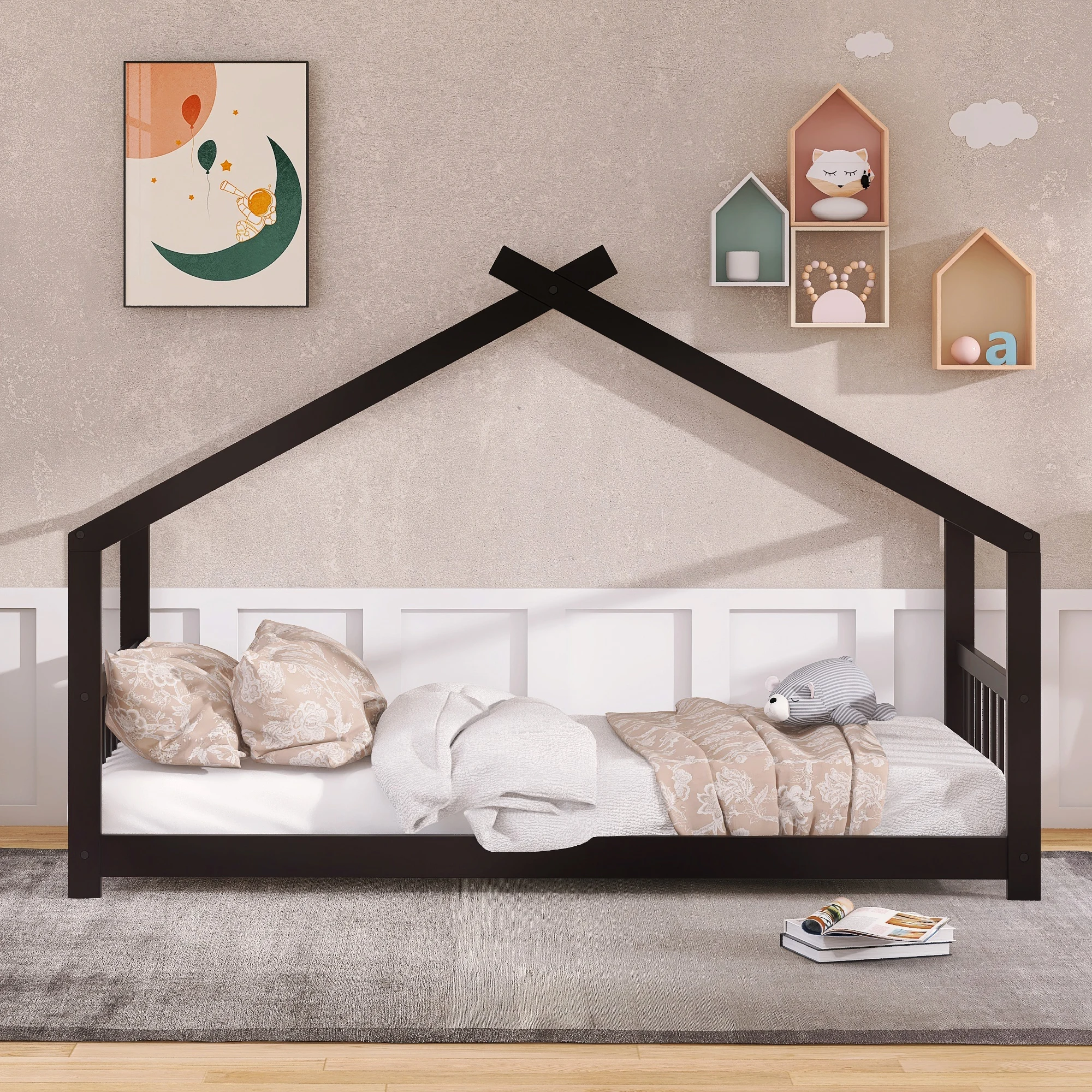 Деревянная кровать для дома Twin Size ручной работы с двумя выдвижными ящиками - забавное и функциональное дополнение к детской комнате