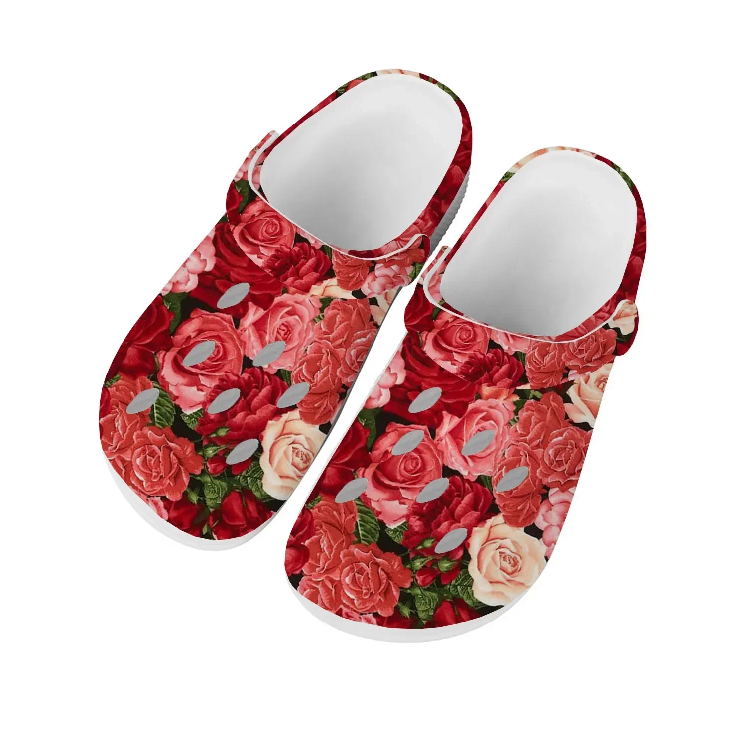 Дизайн с рисунком розы, домашние сабо, мужские, женские, молодежные Сандалии для мальчиков и девочек, Садовая обувь, сшитая на заказ, Дышащая обувь, Пляжные тапочки с отверстиями