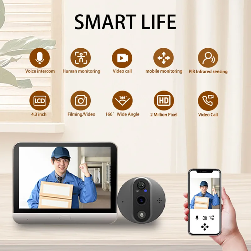 Домашний умный видеодомофон с разрешением 1080P, защищающий безопасность, HD Многофункциональная камера для звонка в домофон, Беспроводной дверной звонок для квартиры Изображение 1 
