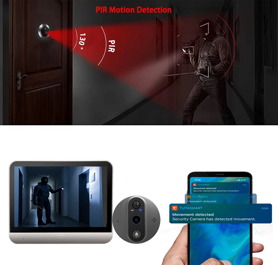 Домашний умный видеодомофон с разрешением 1080P, защищающий безопасность, HD Многофункциональная камера для звонка в домофон, Беспроводной дверной звонок для квартиры Изображение 2 