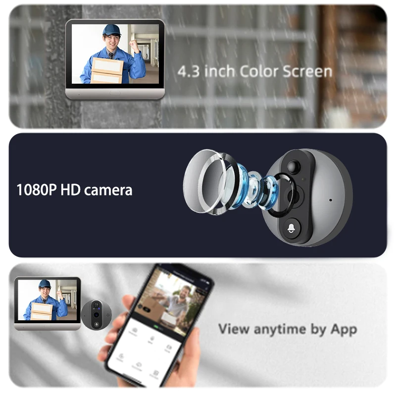 Домашний умный видеодомофон с разрешением 1080P, защищающий безопасность, HD Многофункциональная камера для звонка в домофон, Беспроводной дверной звонок для квартиры Изображение 3 