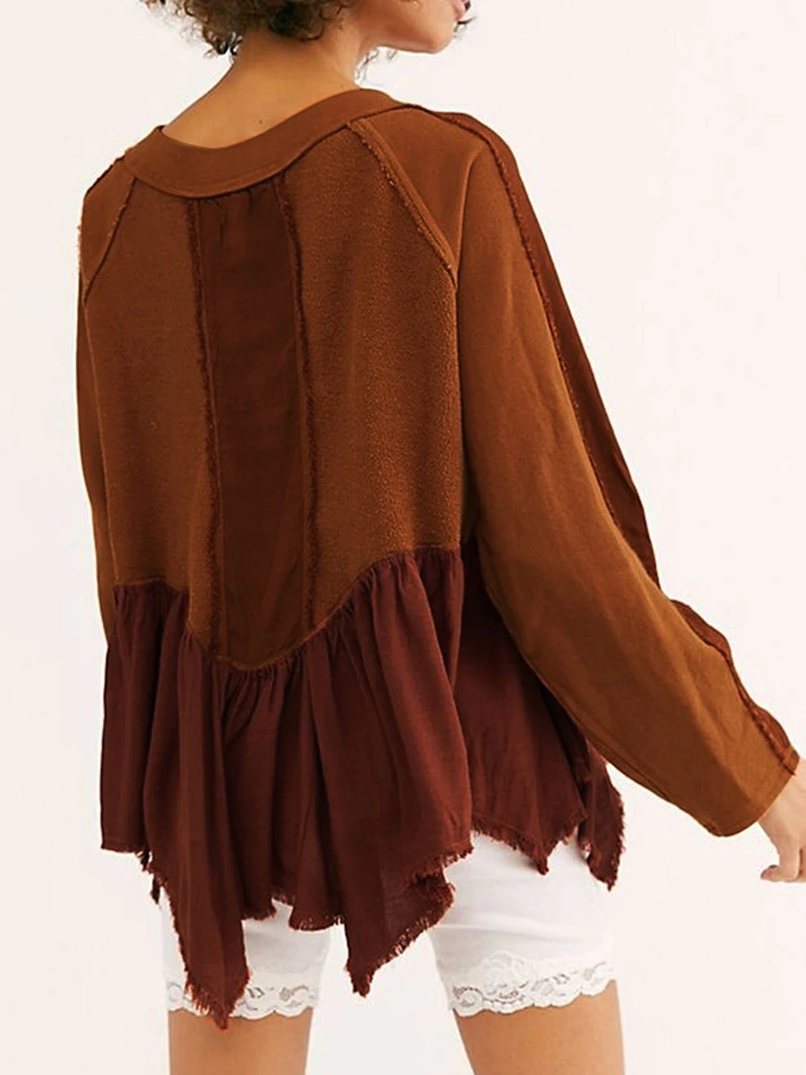 Женская демисезонная свободная толстовка с длинным рукавом и круглым вырезом, нерегулярный лоскутный пуловер