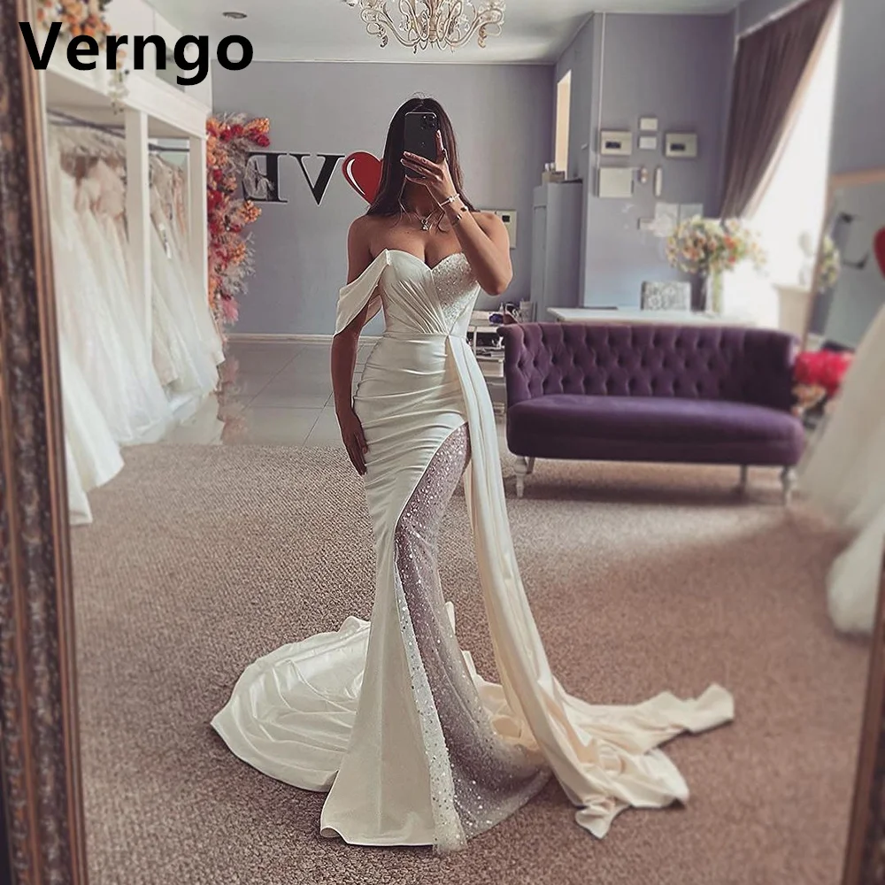 Женское свадебное платье Verngo с блестками в виде сердца 2024, свадебные платья с драпированным шлейфом в виде русалки длиной до пола, платье невесты