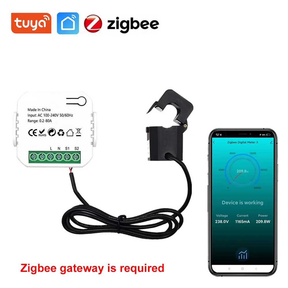 Интеллектуальный счетчик энергии Tuya WiFi ZigBee 80A AC110V 220V, монитор мощности кВт-ч, счетчик статистики электроэнергии с зажимом CT
