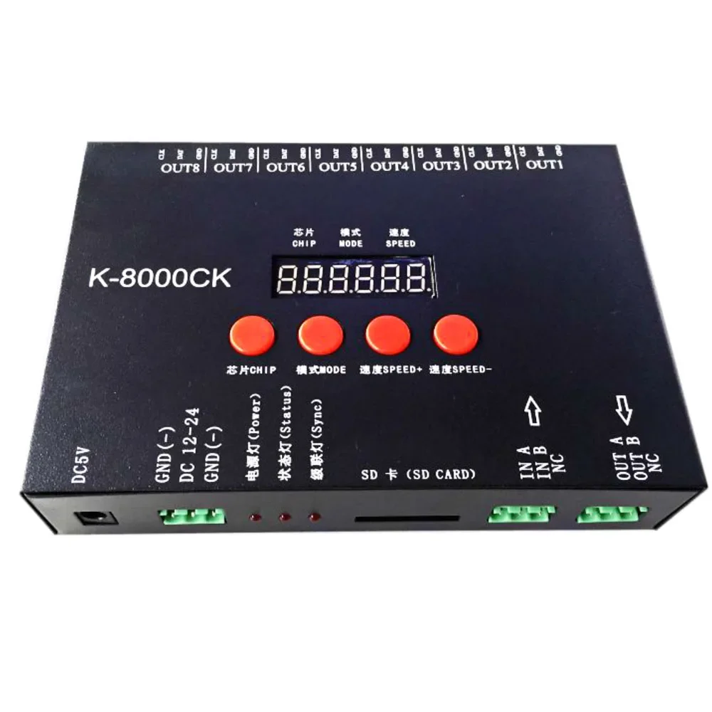 Контроллер SD-карты K-8000CK LED pixel (улучшенная версия T-8000); автономный; управление 8192 пикселями; выход сигнала SPI Изображение 1 
