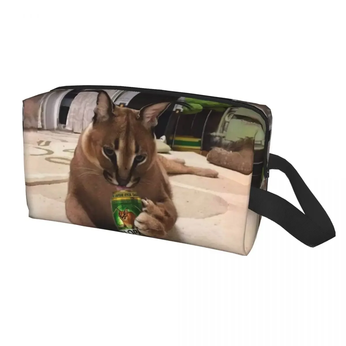 Косметичка Big Floppa Meme для женщин, косметический органайзер для путешествий, сумки для хранения туалетных принадлежностей Kawaii Funny Caracal Cat