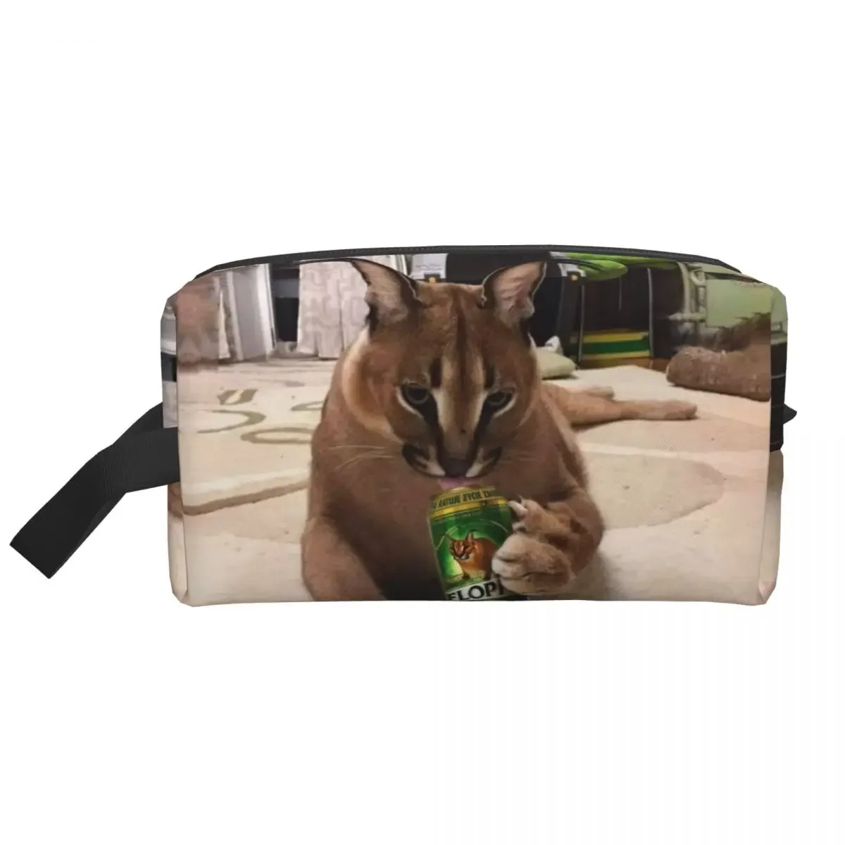 Косметичка Big Floppa Meme для женщин, косметический органайзер для путешествий, сумки для хранения туалетных принадлежностей Kawaii Funny Caracal Cat Изображение 1 