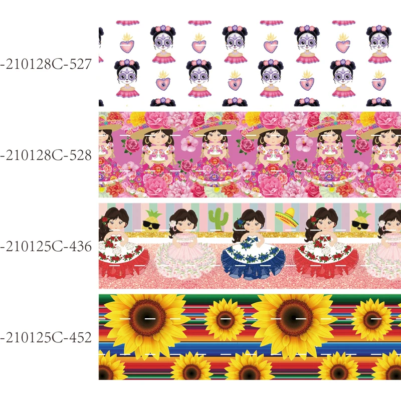 лента в крупный рубчик с изображением мексиканской девушки и цветка (50 ярдов /партия) Горячие листоны 38 мм 50 мм 75 мм