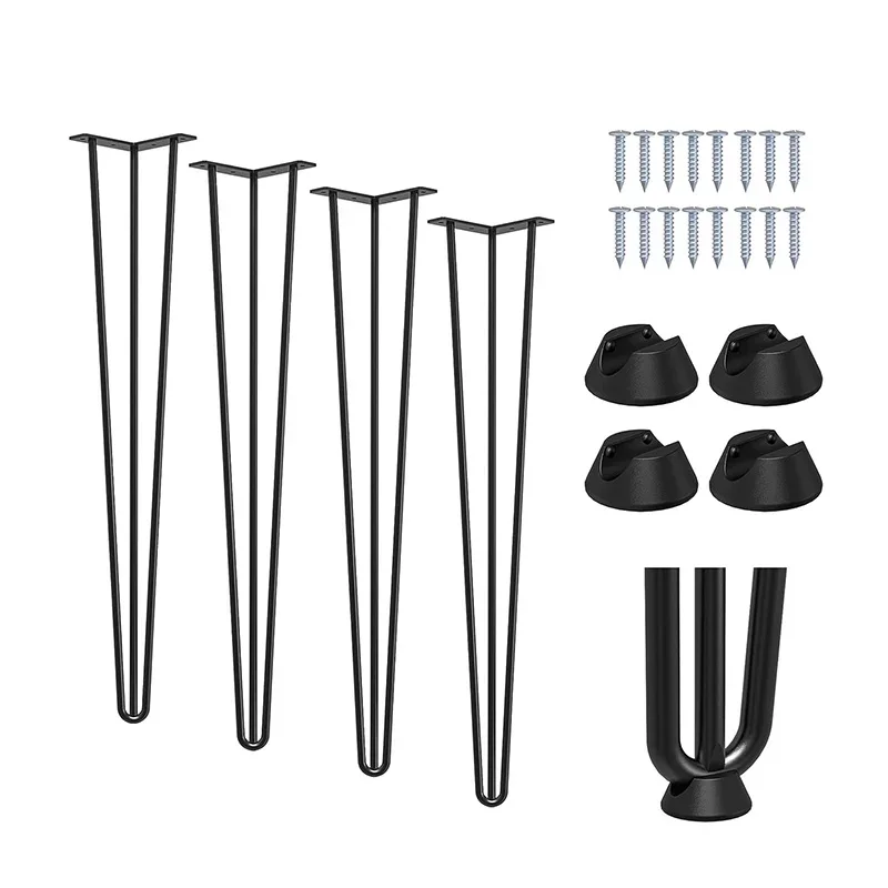 Металлические ножки стола из 4 предметов, 3 стержня, черная ножка стола с протекторами для пола, прочная мебельная фурнитура для обеденных барных стульев