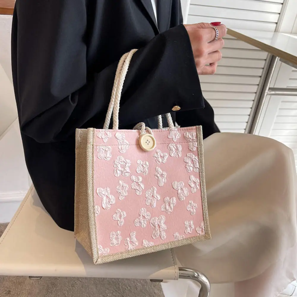 Модная льняная сумка-тоут, многоразовая продуктовая сумка большой емкости, женская сумка с цветочным принтом, Пляжная сумка для хранения, сумка для покупок 2023 года.