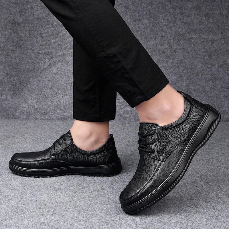 Мужская обувь 2023 года, Высококачественная Мужская Повседневная обувь на шнуровке, весенне-осенняя Модная Кожаная обувь с круглым носком На низком каблуке