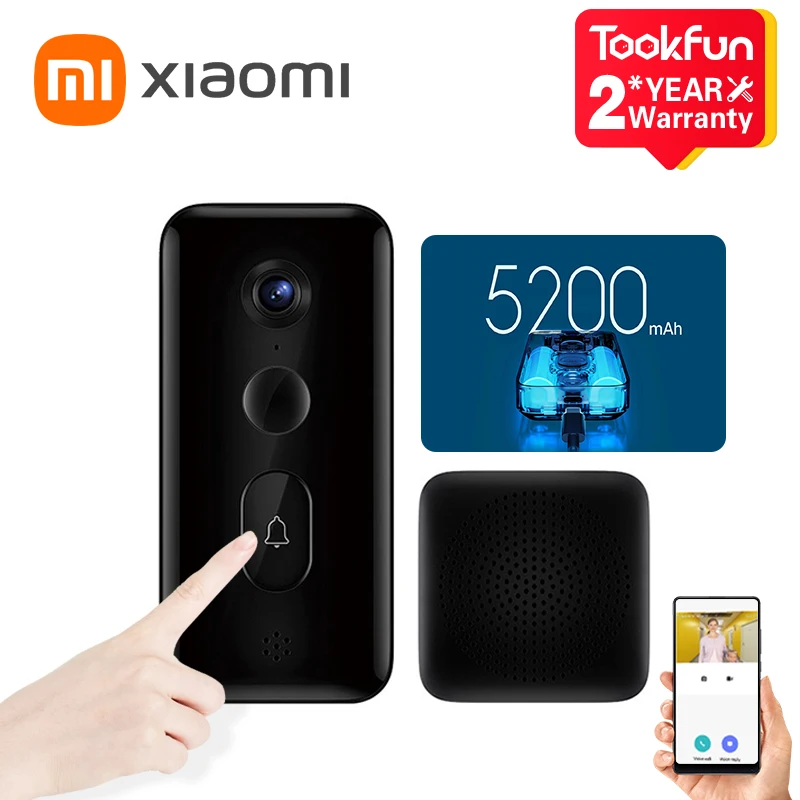 НОВЫЙ Xiaomi Smart Doorbell 3 Защита Безопасности 2K Ultra HD 180 ° Сверхширокий Обзор Кошачий Глаз Ночного Видения WiFi Mi Home App Alarm