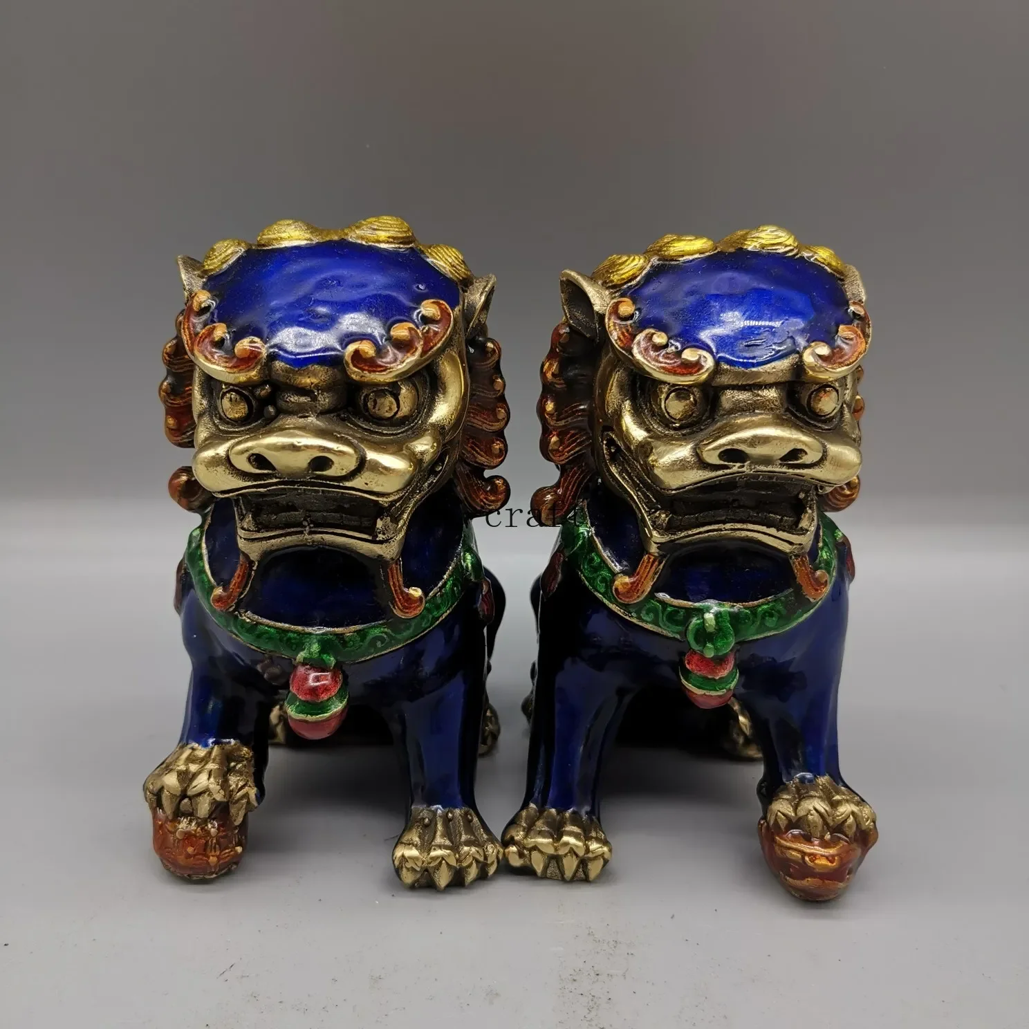 Пара китайских старинных собак-хранителей Лев Фу Фу Дверной охранник Латунная статуэтка орнамент Фэншуй