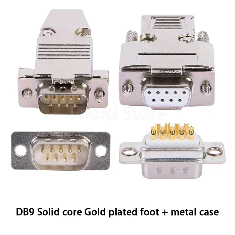 Позолоченная ножка DB9, металлический корпус промышленного класса, штекер последовательного порта RS485 RS232, 9-контактный сварочный разъем