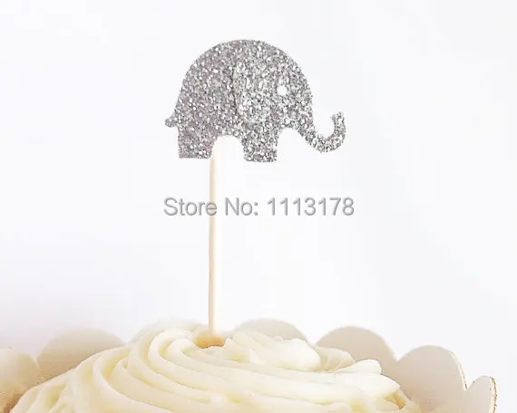 Серебряные блестящие топперы для кексов в виде слоника - Дни рождения, вечеринки, свадьбы, украшения, топпер для кексов в виде душа ребенка