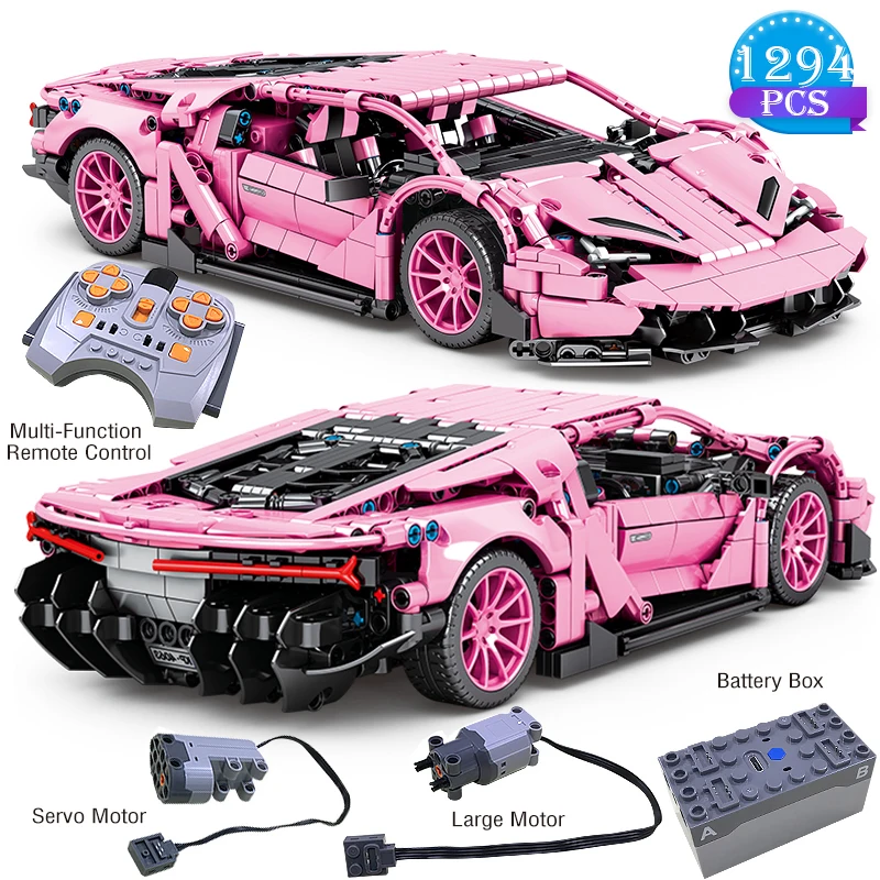Технические Строительные блоки знаменитой серии автомобильных гонок, розовая модель автомобиля с дистанционным управлением, детские игрушки для подарков парню на день рождения