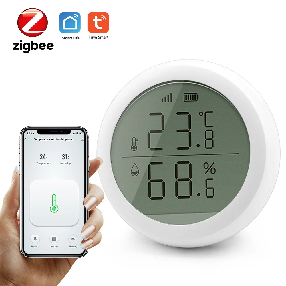 Умный датчик температуры и влажности Zigbee ЖК-дисплей, домашний гигрометр, обнаружение изменений термометра, приложение Tuya