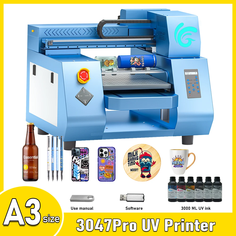 УФ-принтер A3 для Epson XP600, светодиодная печатающая машина с двойной печатающей головкой, УФ-принтер A3 для чехла для телефона, бутылки, цилиндра, стекла, акрила Изображение 0 