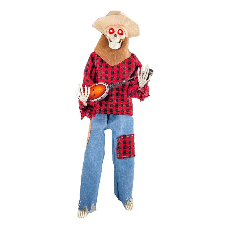 Фигурка скелета на Хэллоуин, кукла-скелет на Хэллоуин, украшение из смолы, светящаяся анимированная статуя черепа, образ рок-певца, скелет