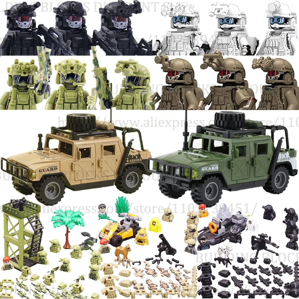 Фигурки военного спецназа MOC, Строительные блоки, солдат, полицейский Бандит, Колесница пустыни, военный танк, костюм Geely, Детские игрушки, подарок B144