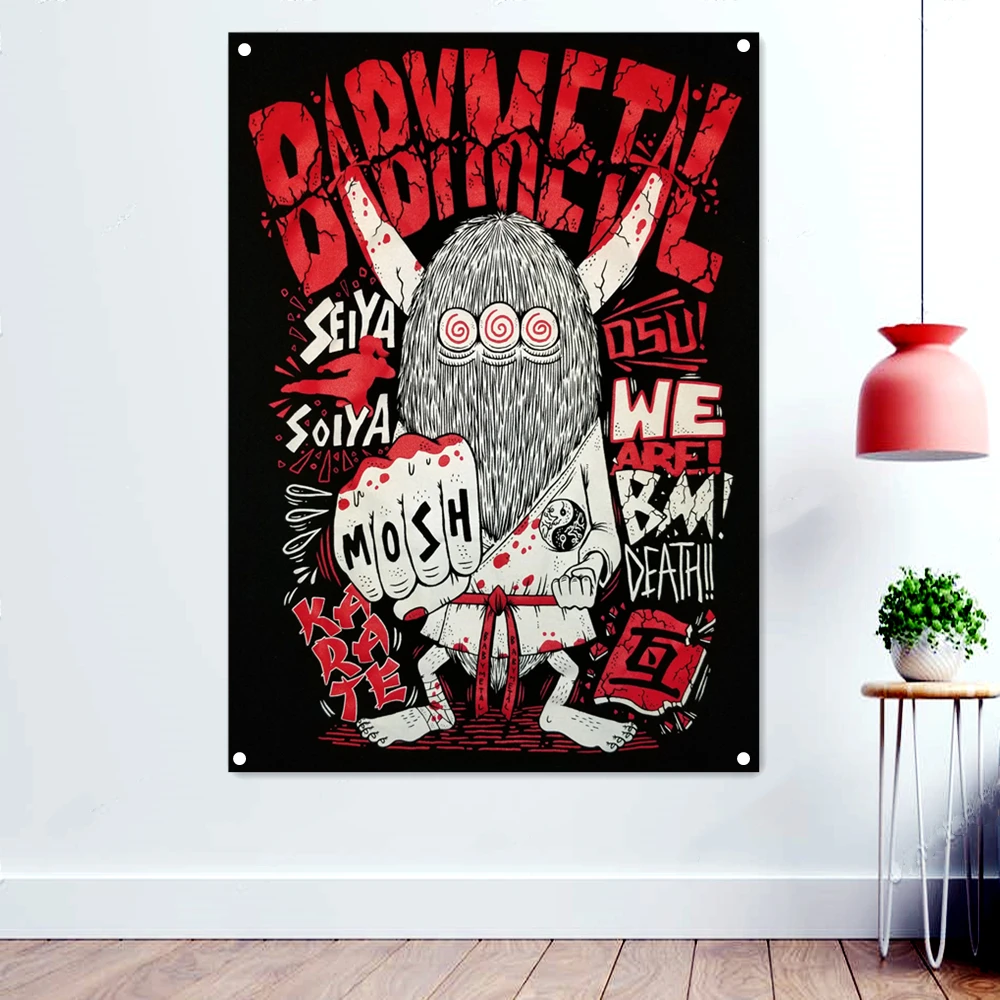 Черный металлический рок-н-ролльный плакат, подвесная ткань, музыкальный баннер в стиле хэви-метал, холст с изображением черепа, художественные флаги с четырьмя металлическими пряжками