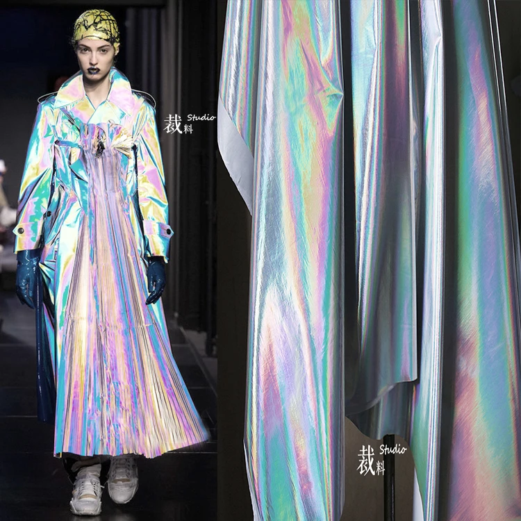 Эластичная красочная лазерная дизайнерская ткань с тонким зеркальным красочным фоном из ткани для одежды